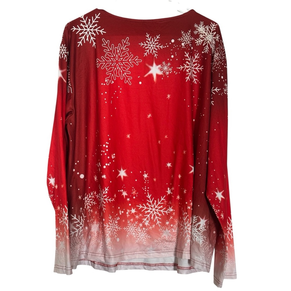SHEIN Curve Red Snowman Christmas Top 1XL Long Sleeve Holiday Graphic Shirt - Picture 5 of 8